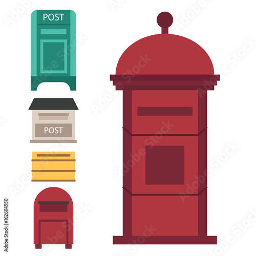 Beautiful rural curbside open and closed postal mailboxes with semaphore flag postbox vector illustration