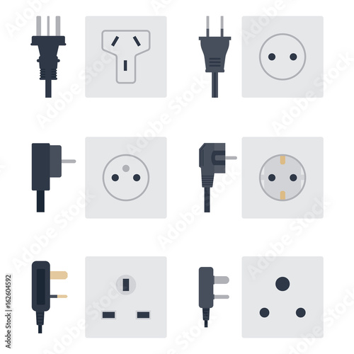 Electric outlet vector illustration energy socket electrical outlets plugs european appliance interior icon.