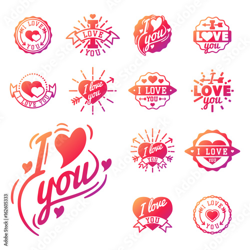 Vector I love You text overlays hand drawn lettering badge inspirational lover quote illustration.