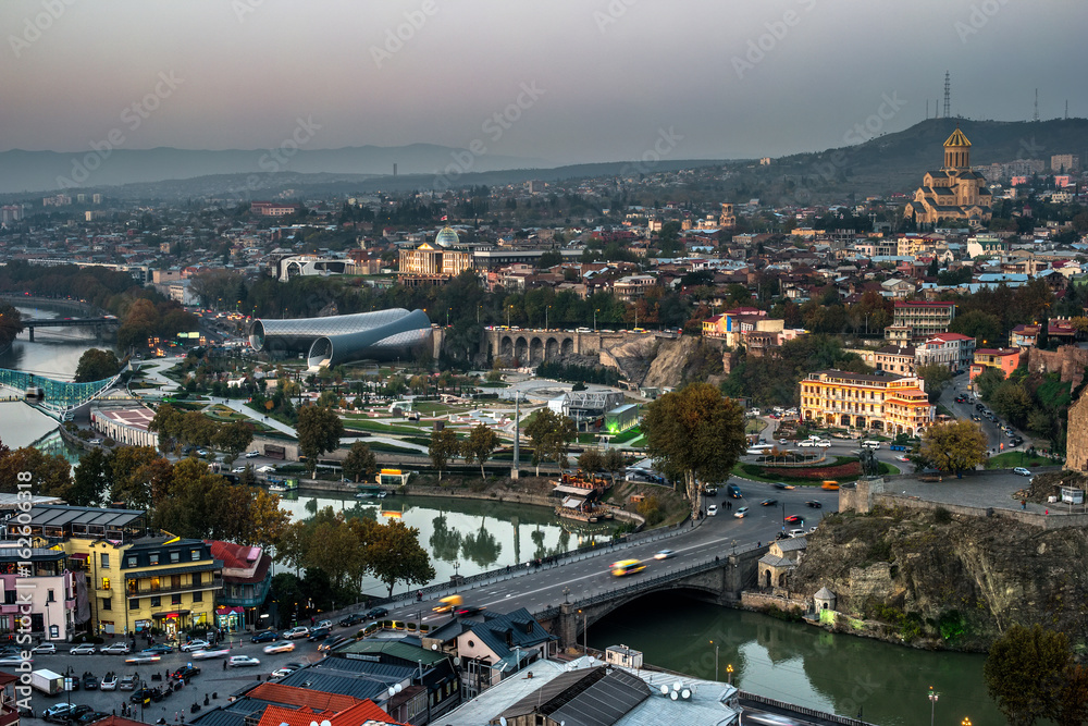 beautiful view of Tbilisi in the evening