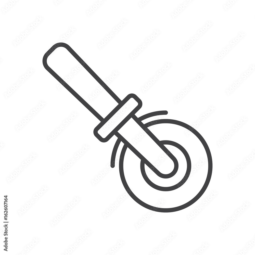 Pizza cutter line icon, outline vector sign, linear style pictogram isolated on white. Symbol, logo illustration. Editable stroke. Pixel perfect graphics Pizza cutter line icon, outline vector sign, linear style pictogram isolated on white. Symbol, logo illustration. Editable stroke. Pixel perfect graphics