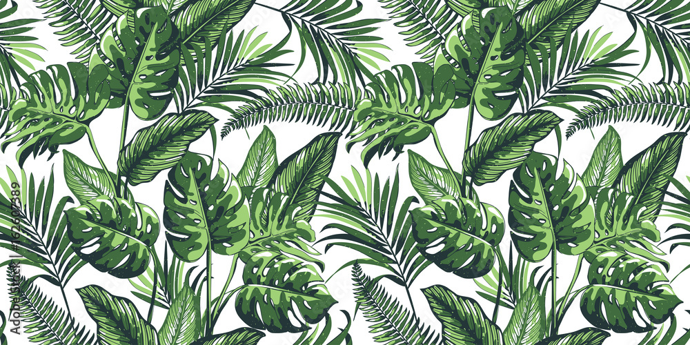 Naklejka Tropikalny wzór z liści palmowych.