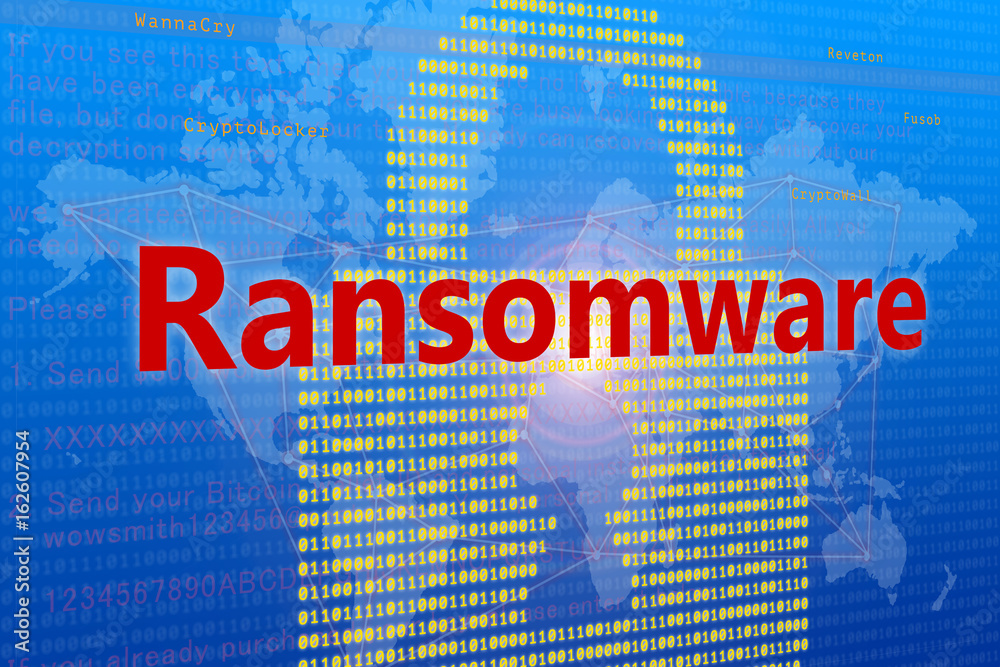 Example Of A Ransomware Code 3d illustration Binary code key pad in the center with the word ...