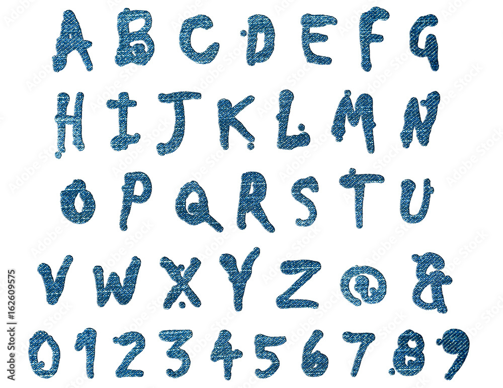 jeans alphabet A-Z and number isolated jeans alphabet A-Z and number isolated