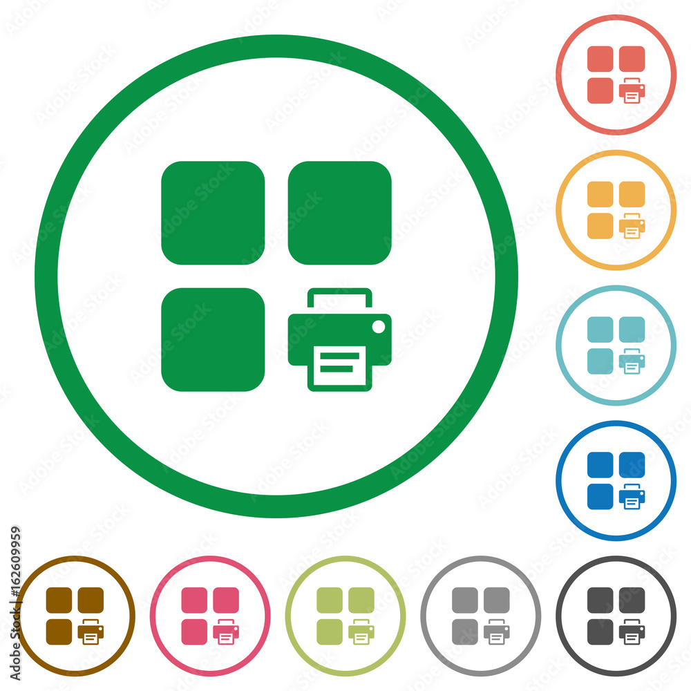 Print component flat icons with outlines Print component flat icons with outlines