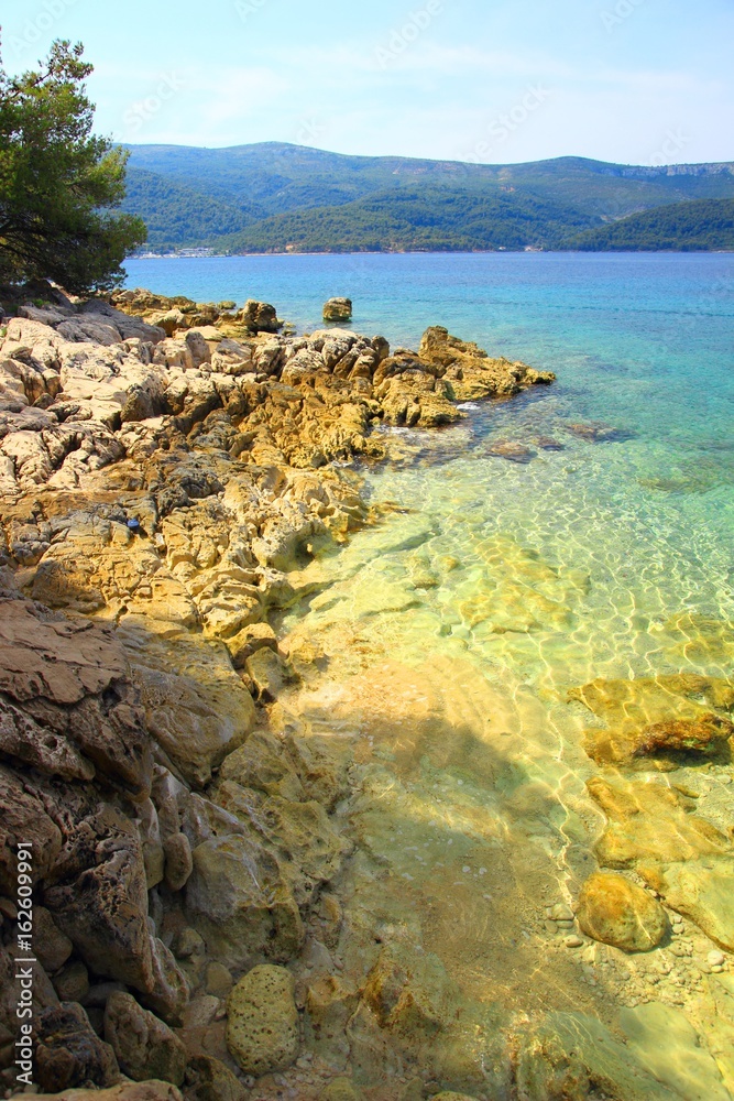 Beautiful beach with clear sea on Island Hvar, Adriatic sea in Croatia