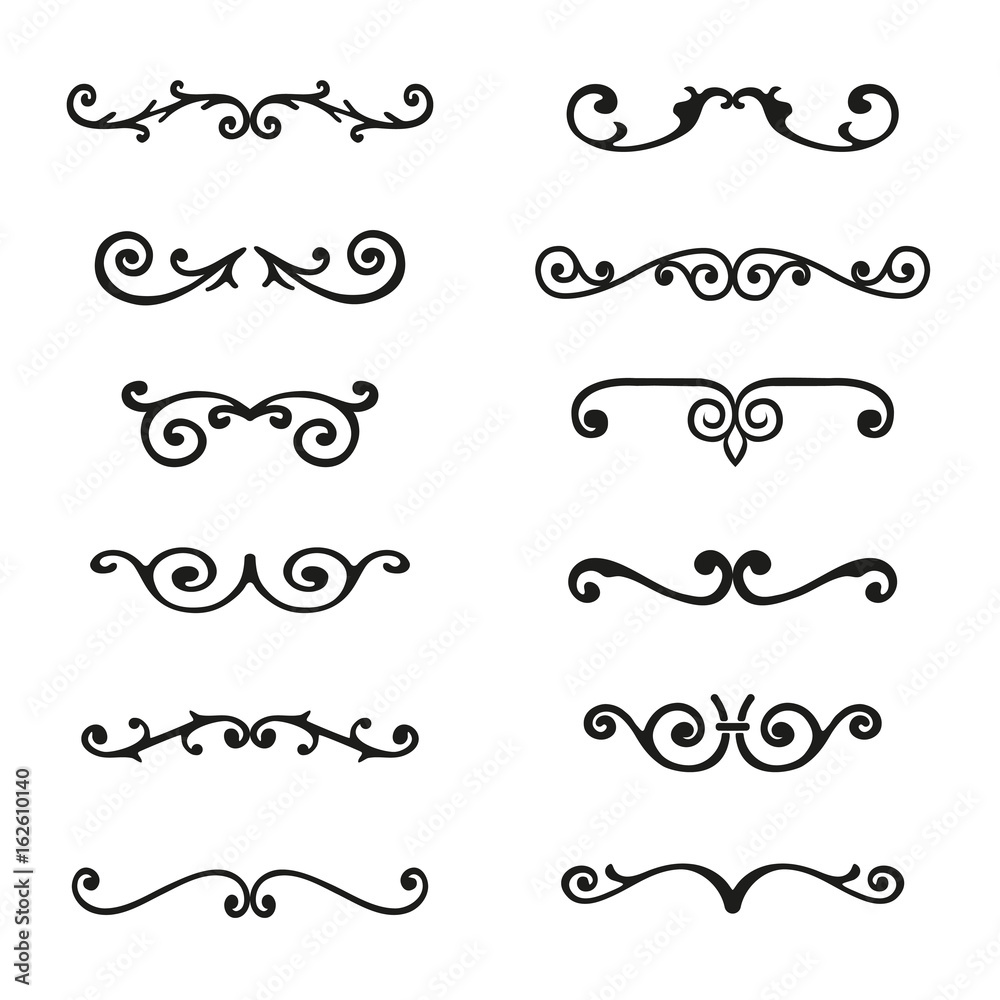 Set of flourishes calligraphic elegant ornament dividers vector illustration Set of flourishes calligraphic elegant ornament dividers vector illustration