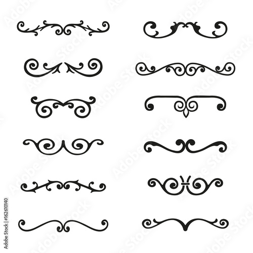 Set of flourishes calligraphic elegant ornament dividers vector illustration