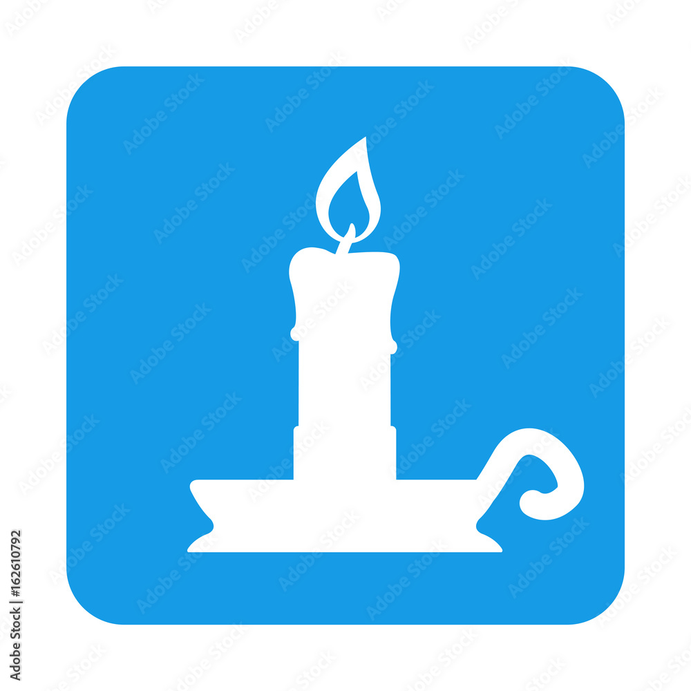 Icono plano candelero en cuadrado azul Icono plano candelero en cuadrado azul