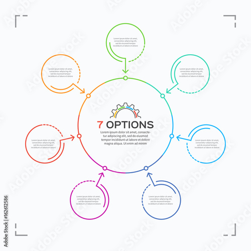 Minimal style circle infographic template with 7 options.
