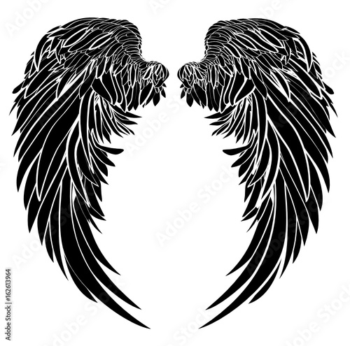 Wings. Vector illustration. Black and white style 