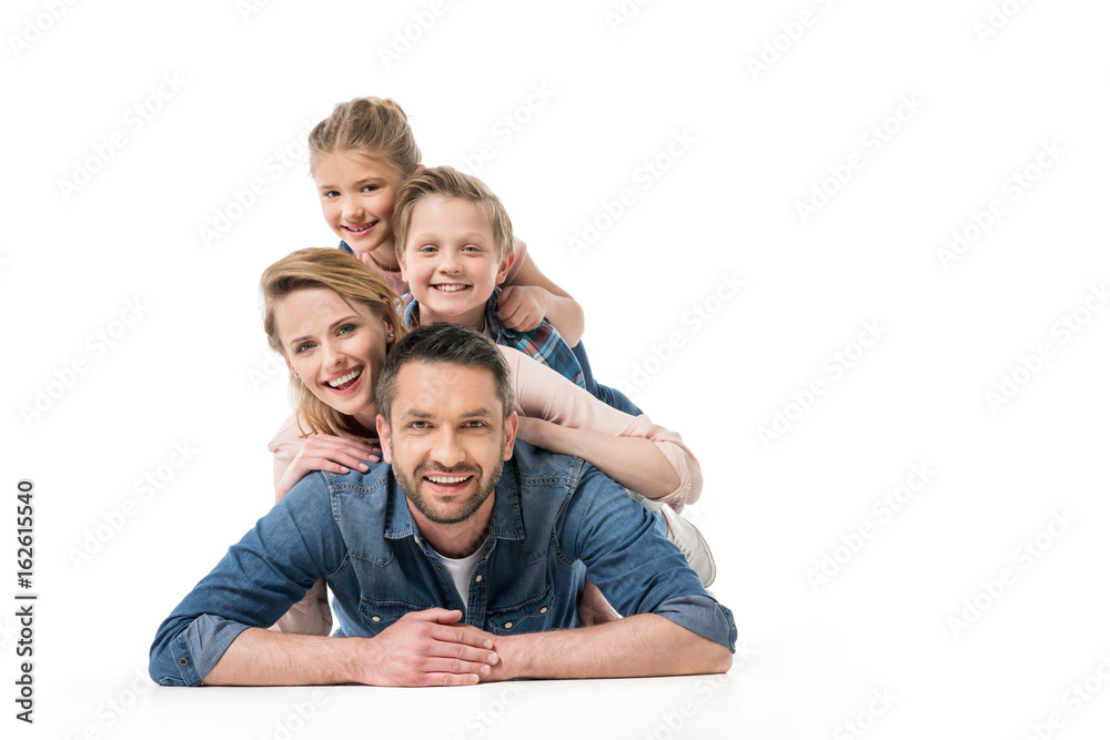 smiling family spending time together isolated on white smiling family spending time together isolated on white