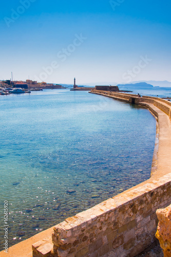 View of the sea coast in Chania, Crete island, Greece.