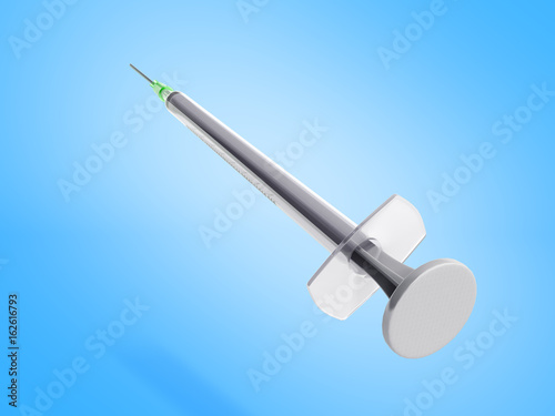 single use syringe 3d render isolated on blue