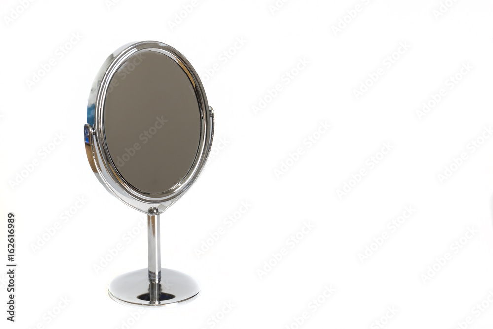 beauty stand mirror on white background with copy space.