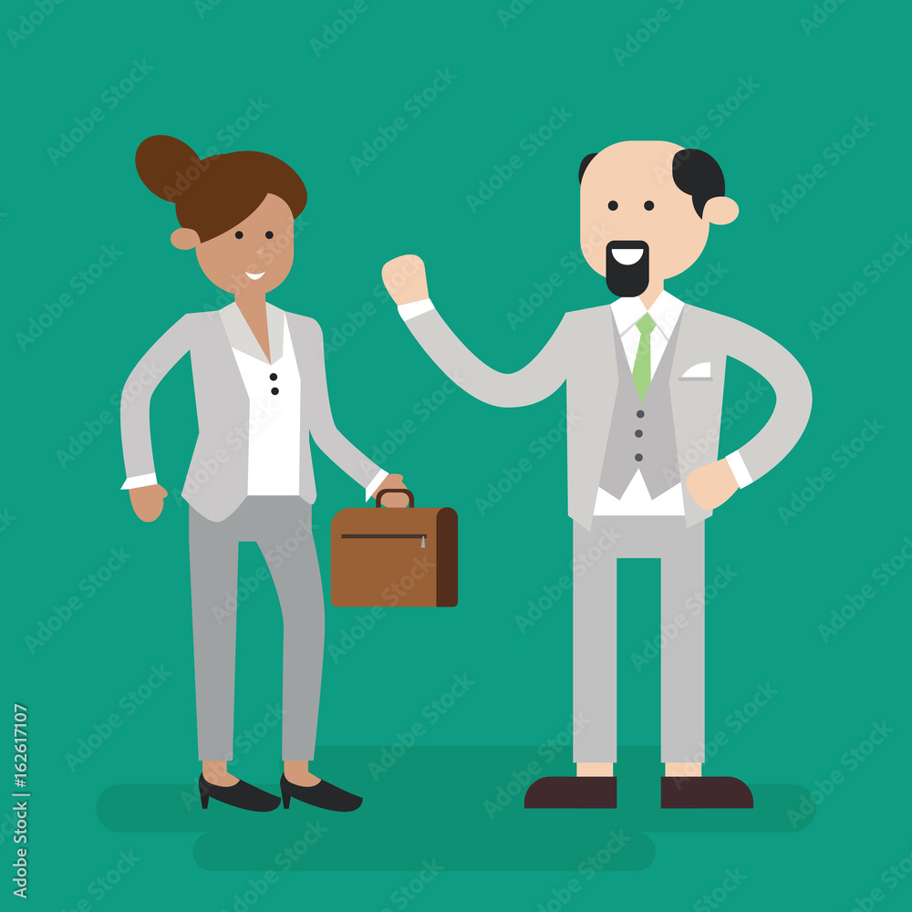 boss/manager with assistant talking about business character flat cartoon vector illustration boss/manager with assistant talking about business character flat cartoon vector illustration