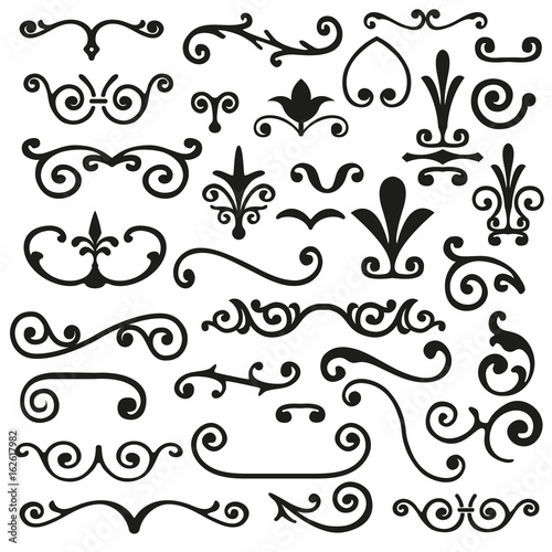 Set of flourishes calligraphic elegant ornament dividers vector illustration
 photo