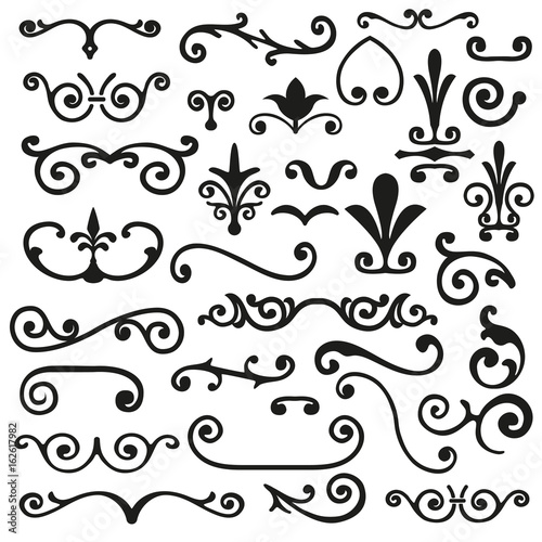 Set of flourishes calligraphic elegant ornament dividers vector illustration
