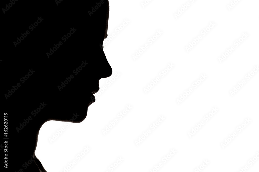 Profile Silhouette of a Woman on White Background