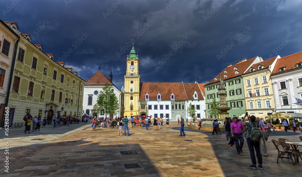 Main square in the old town of Bratislava, Slovakia