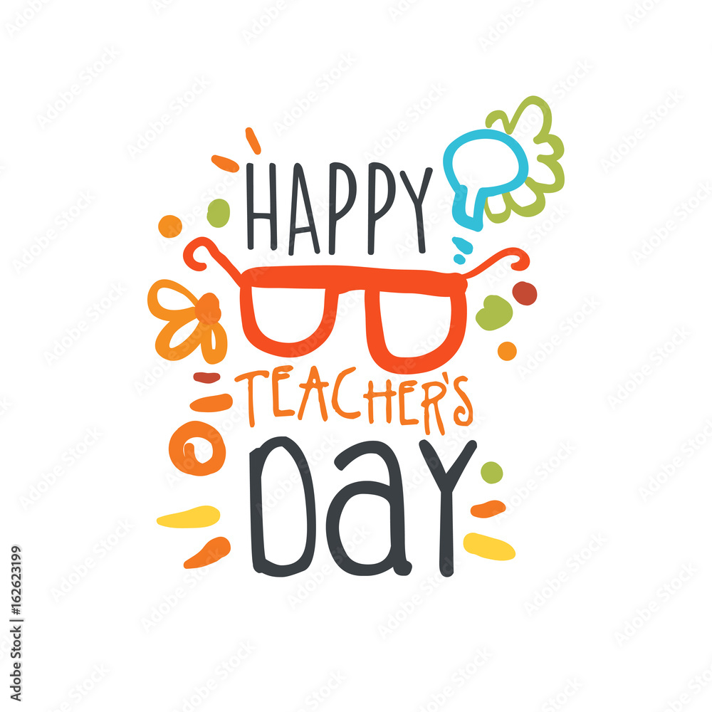 Fototapeta premium Happy Teachers Day label, back to school logo graphic template