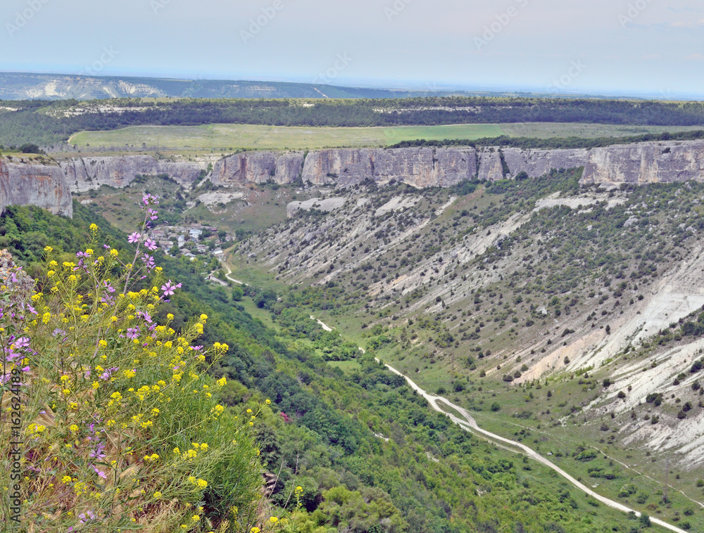 Mountain landscape with road, view from above