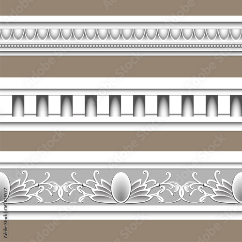 A set of classical architectural elements, cornice girdles. Seamless pattern. Vector illustration.