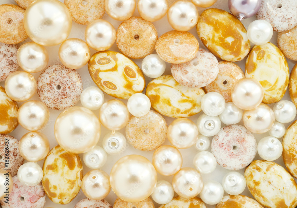 Beads and pearls mix. Sea holiday collage Beads and pearls mix. Sea holiday collage