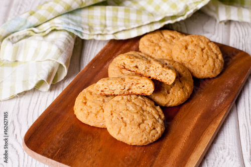 Oatmeal cookies on a wooden desk