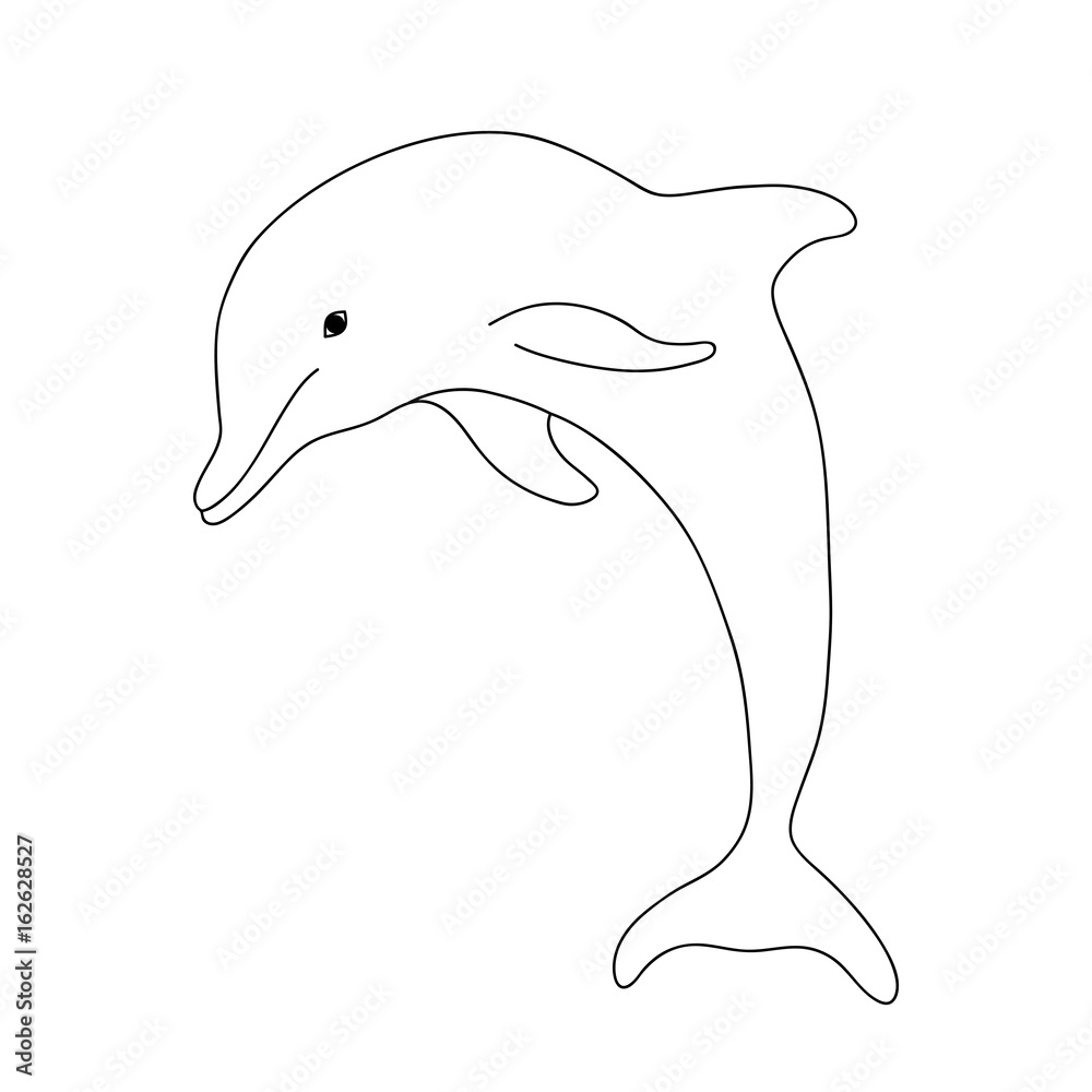 Isolated black outline monochrome jump dolphin on white background. Curve lines. Page of ...