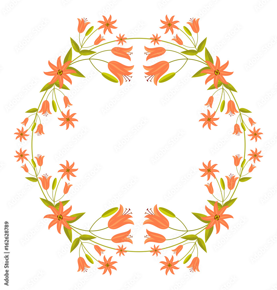 Round decorative frame with abstract orange flowers. Vector clip art. Round decorative frame with abstract orange flowers. Vector clip art.