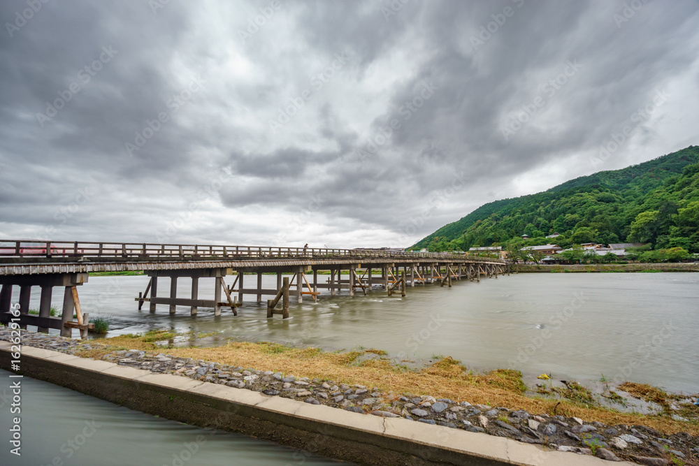Katsura River and Togetsukyo Bridge in Arashiyama, Kyoto, Japan.