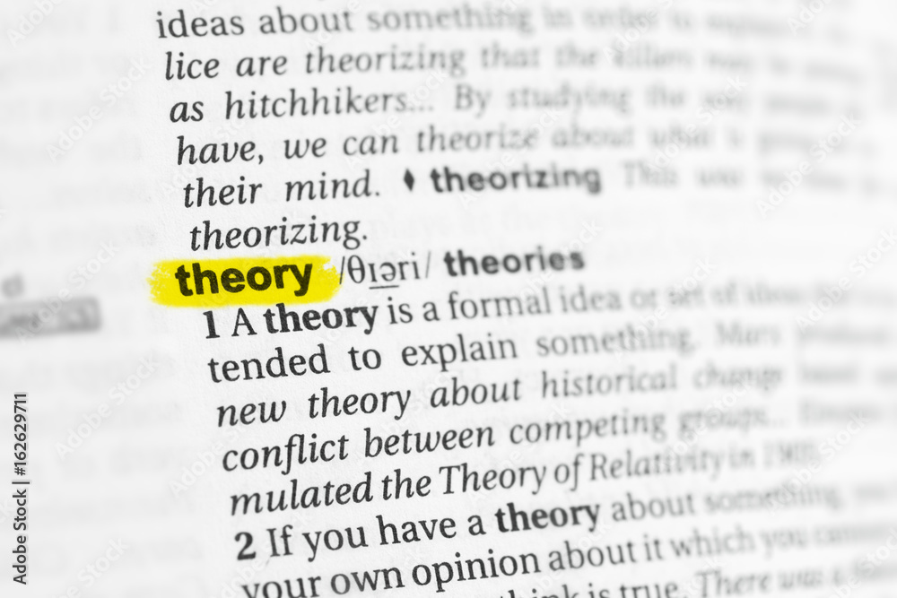 Highlighted English word "theory" and its definition at the dictionary - obrazy, fototapety, plakaty 
