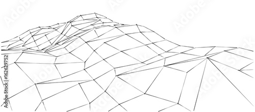 Abstract sketchy wire frame mountain background. 3D illustration for design. Digital wave motion conception.