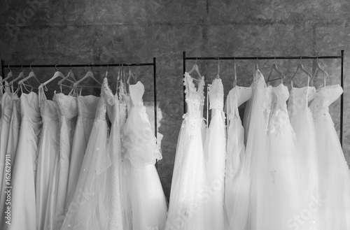 beautiful wedding dresses on a hanger