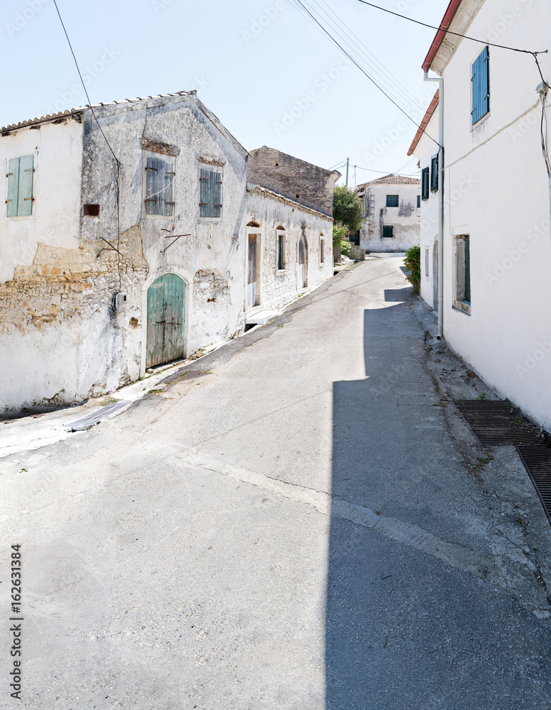 Main street of Rachtades village in Corfu