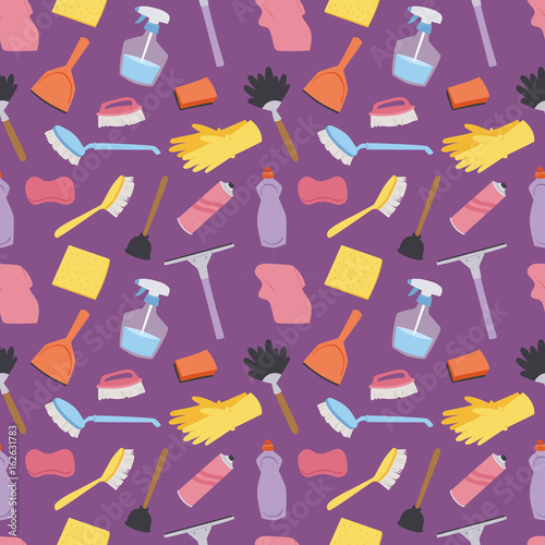 House cleaning service domestic tools houseowner seamless pattern background