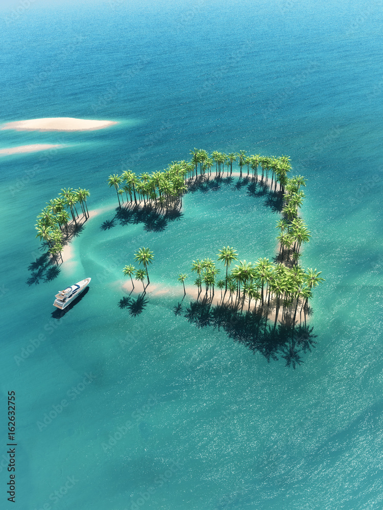 Heart-shaped tropical island - obrazy, fototapety, plakaty 