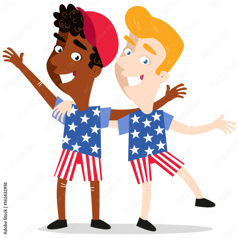 Vector illustration of happy patriotic cartoon . Americans wearing clothes with stars and stripes celebrating 4th of July isolated on white background Stock Vector | Adobe Stock Vector illustration of happy patriotic cartoon . Americans wearing clothes with stars and stripes celebrating 4th of July isolated on white background Stock Vector | Adobe Stock