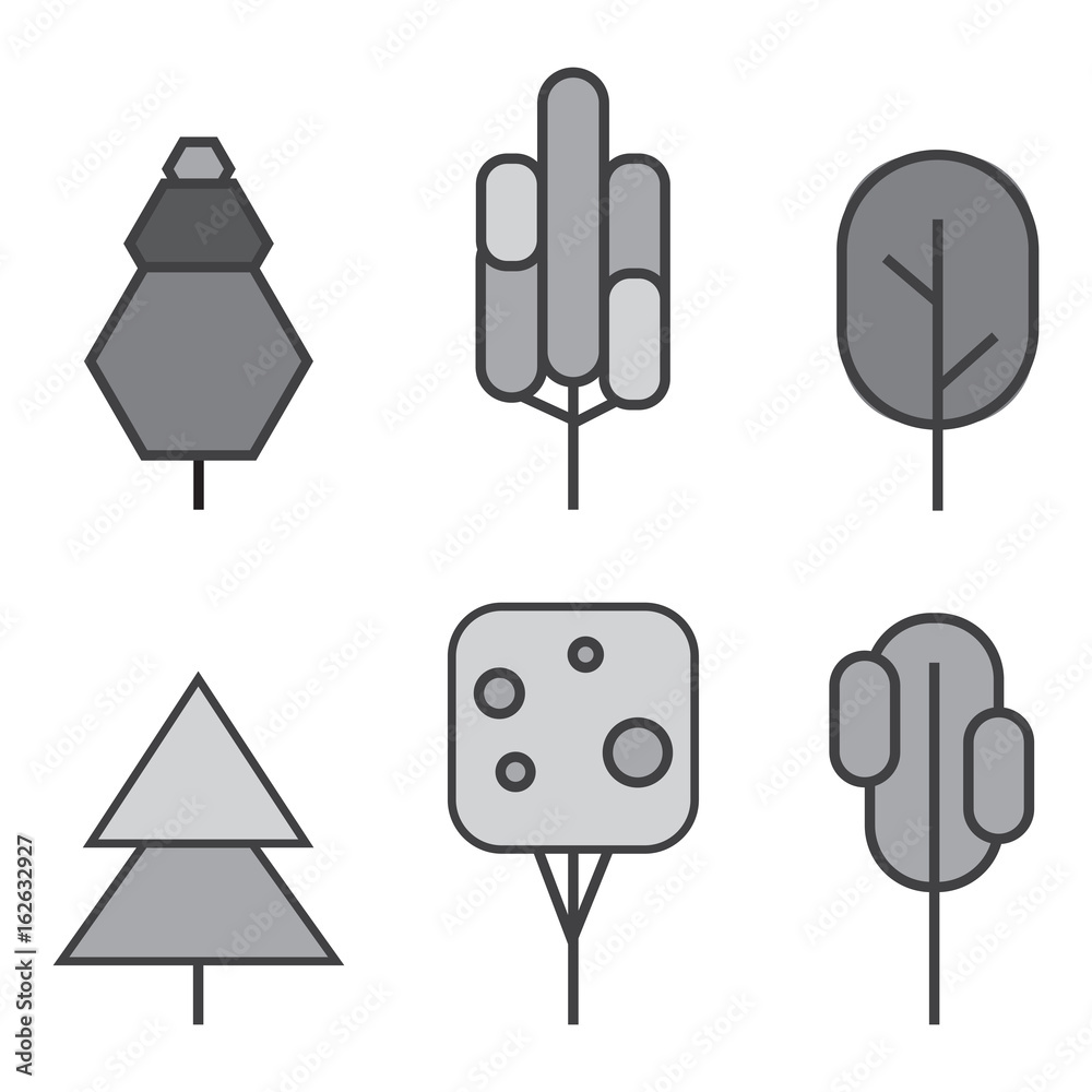 Set of vector line Trees. Forest creative icons Set of vector line Trees. Forest creative icons