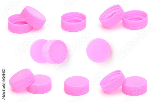 pink plastic bottle cap on white background