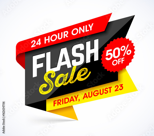 Flash sale bright banner design template. One day sale, special Friday offer, 50% off