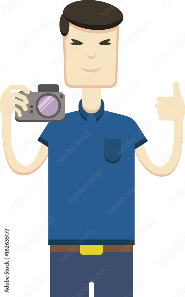 Vector picture of asian man with a camera