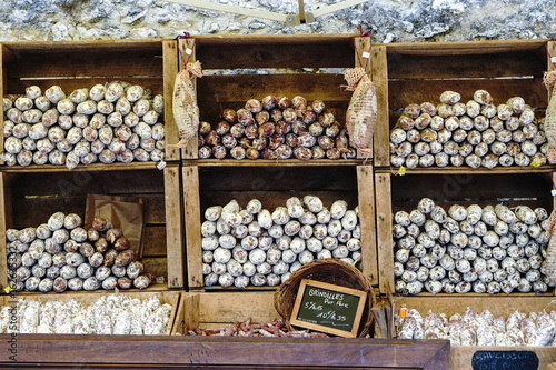 Sausages on a French market stall