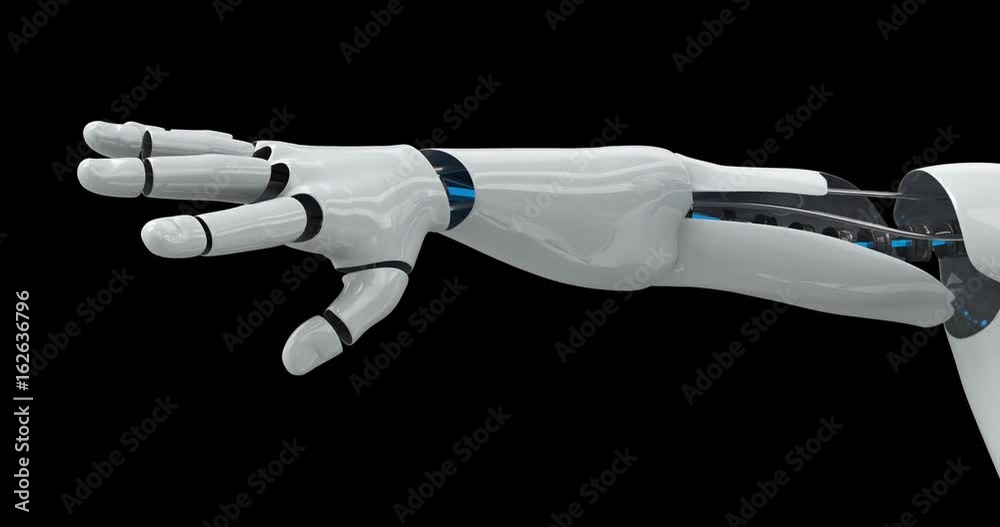 Humanoid futuristic male robot stretching his arm. 4K+ 3D animation with luma channel. Humanoid futuristic male robot stretching his arm. 4K+ 3D animation with luma channel.