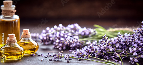 Panorama banner of lavender essential oil