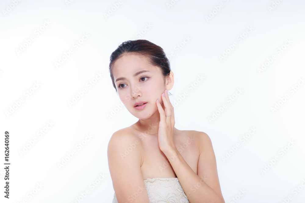 attractive beautiful asian woman skin care on white background attractive beautiful asian woman skin care on white background