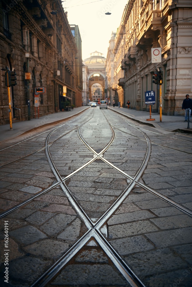 Obraz premium Tram track in Milan Street