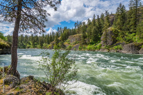 Impressive river, rocky outcroppings and expansive views of Riverside state park, Bowl and Pitcher, Spokane area, Eastern Washington, USA. photo