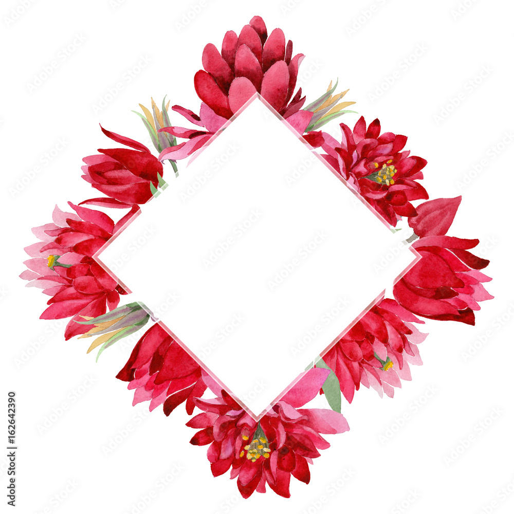 Obraz premium Wildflower Aquilegia flower wreath in a watercolor style isolated. Full name of the plant: Aquilegia. Aquarelle wild flower for background, texture, wrapper pattern, frame or border.
